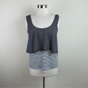 Meadow Rue Anthropologie Navy Blue White Floral Stripe Top Women Size Small